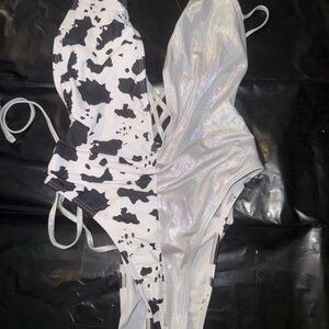 Cow Print and Silver Swimsuit Set